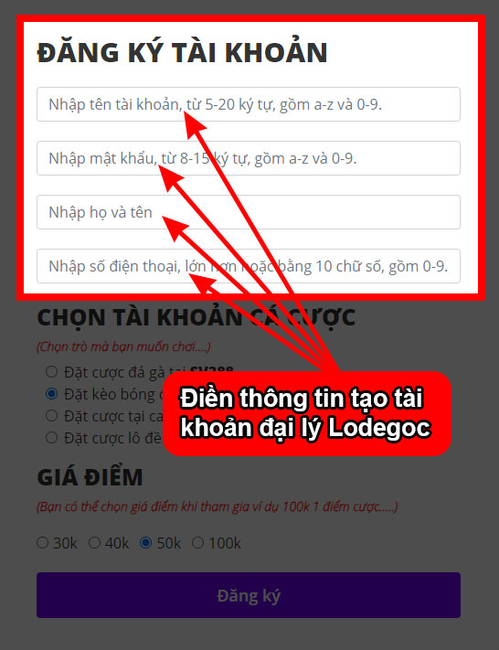 Tạo tài khoản đại lý ldg.mobi